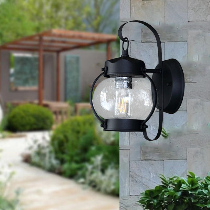 Traditional Rustic Oval Lantern Aluminum Glass Wall Sconce