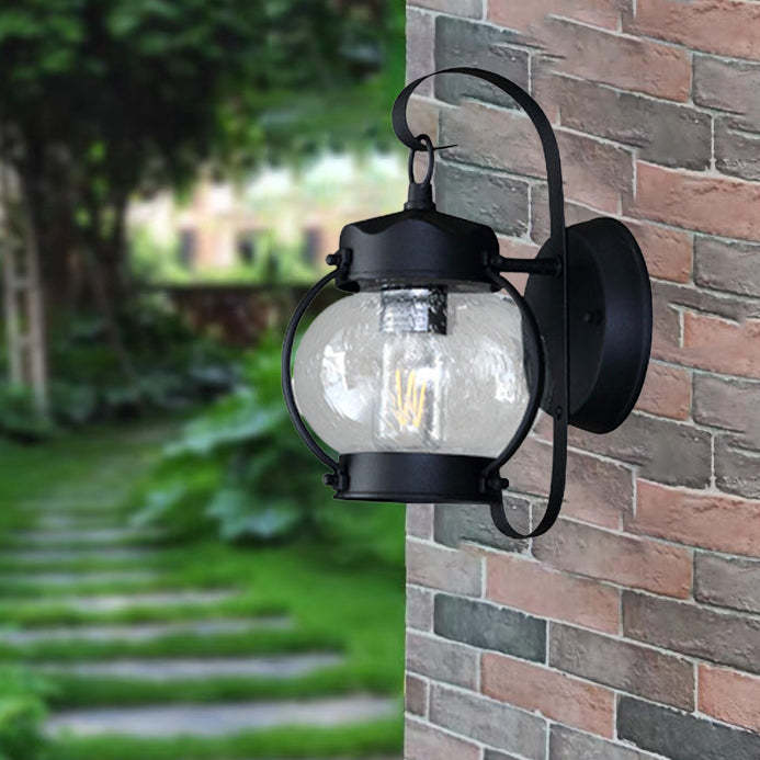 Traditional Rustic Oval Lantern Aluminum Glass Wall Sconce