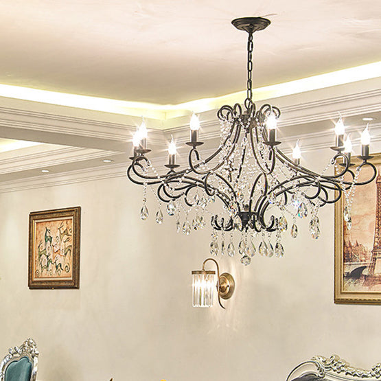 French Branch Candelabra Iron Crystal Chandelier