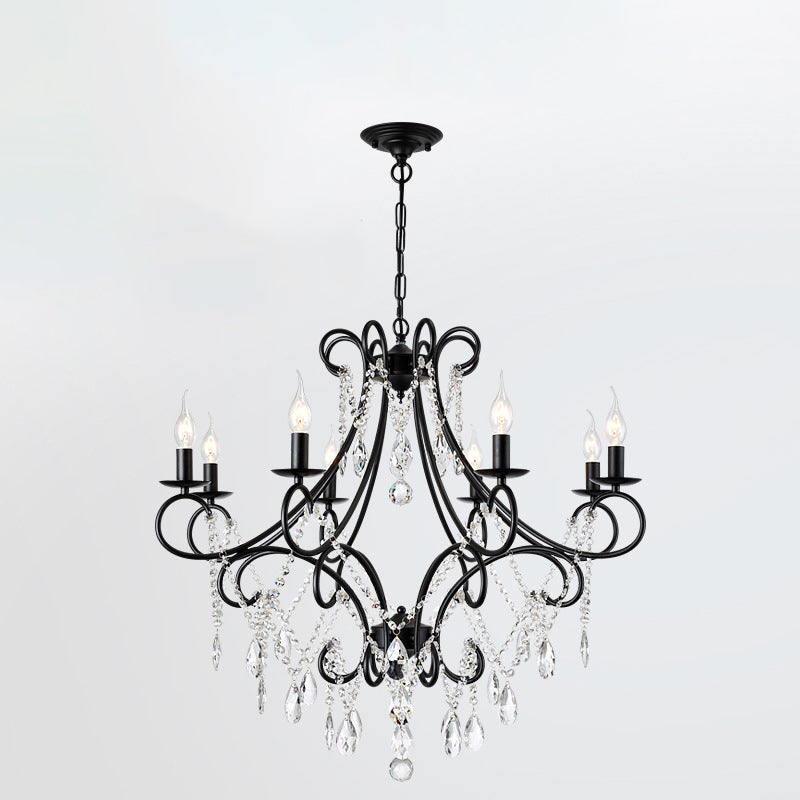 French Branch Candelabra Iron Crystal Chandelier