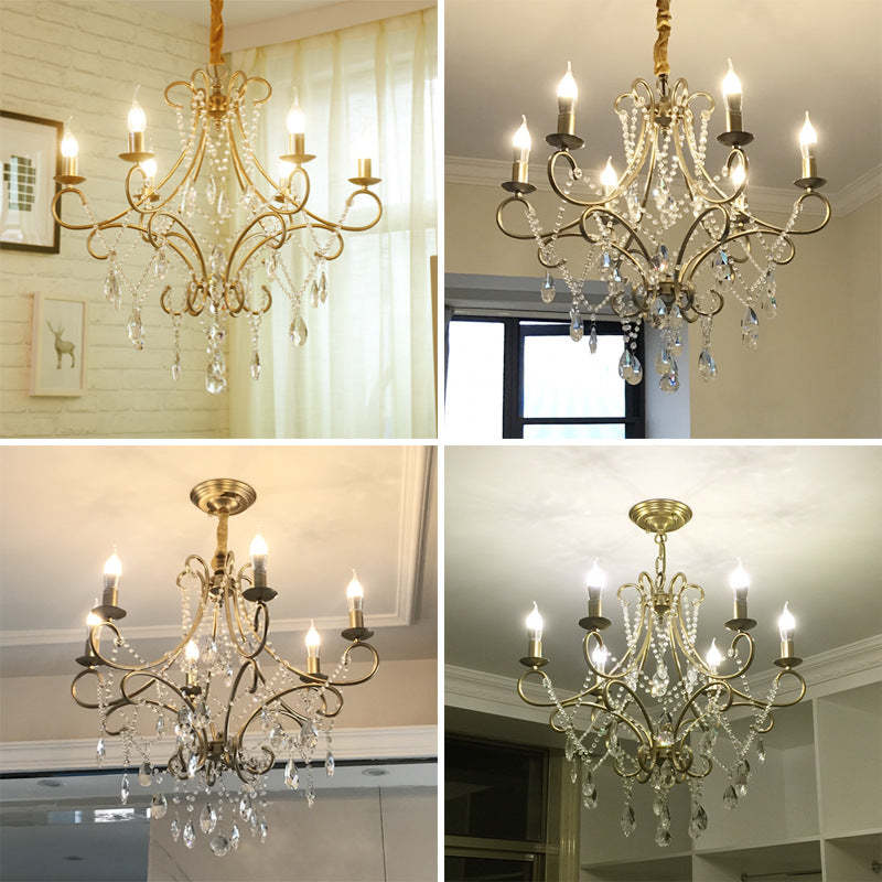 French Branch Candelabra Iron Crystal Chandelier