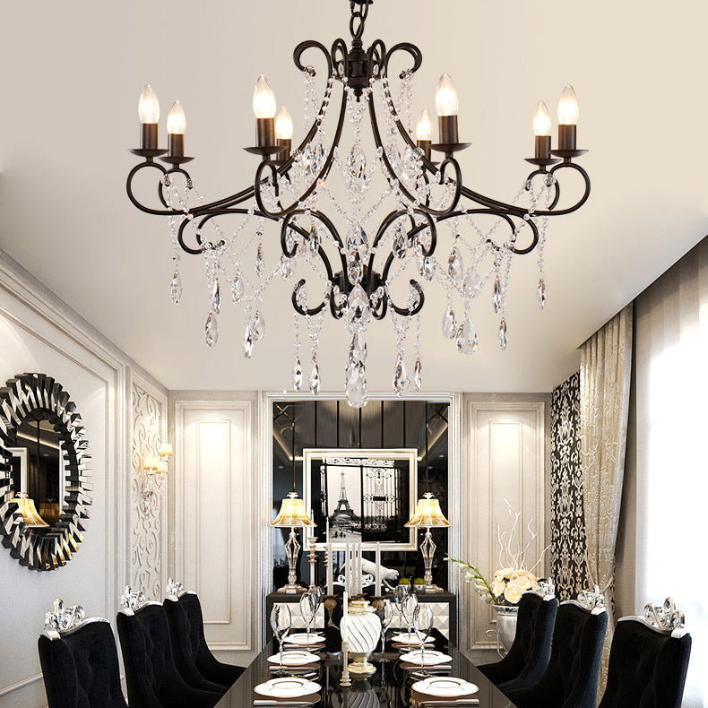 French Branch Candelabra Iron Crystal Chandelier