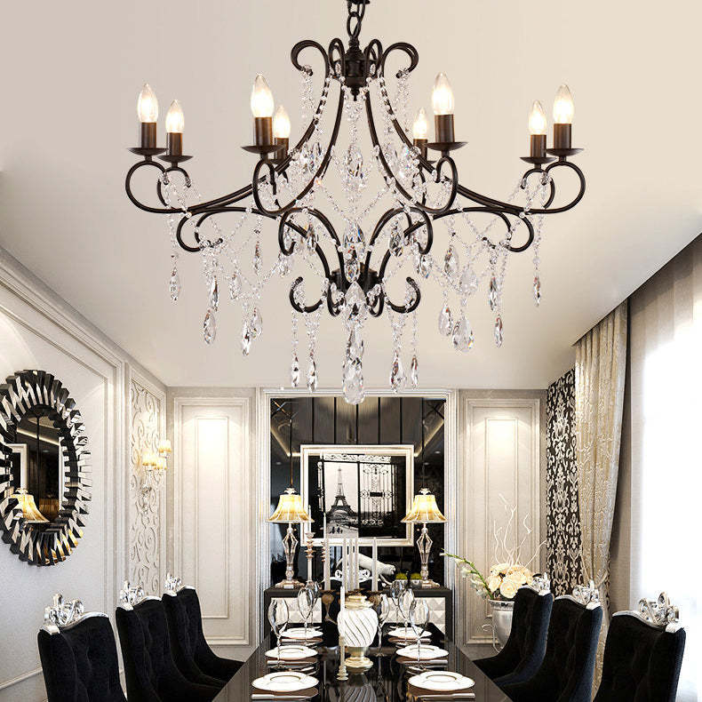 French Branch Candelabra Iron Crystal Chandelier