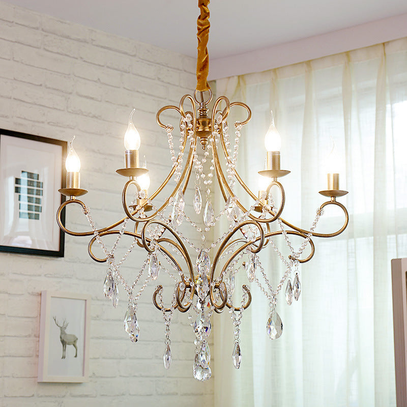 French Branch Candelabra Iron Crystal Chandelier