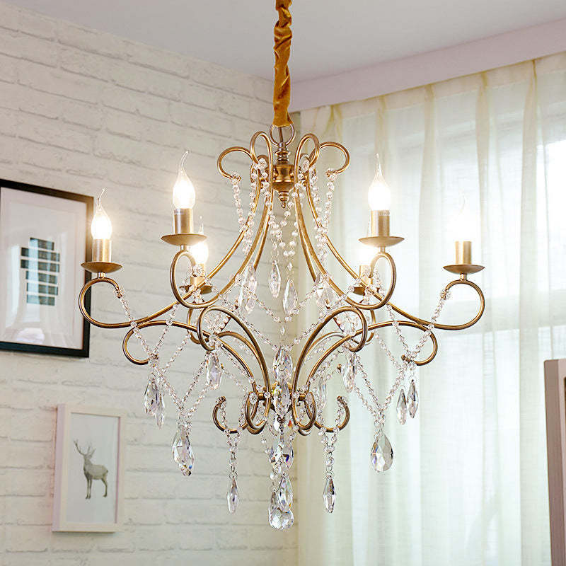 French Branch Candelabra Iron Crystal Chandelier