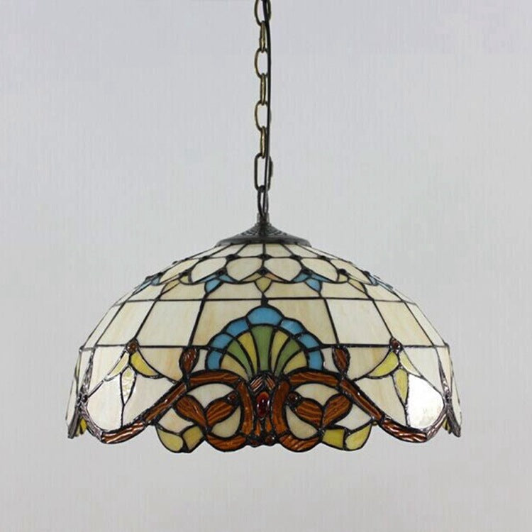 Tiffany Dome Baroque Flower Stained Glass Iron Pendant Light