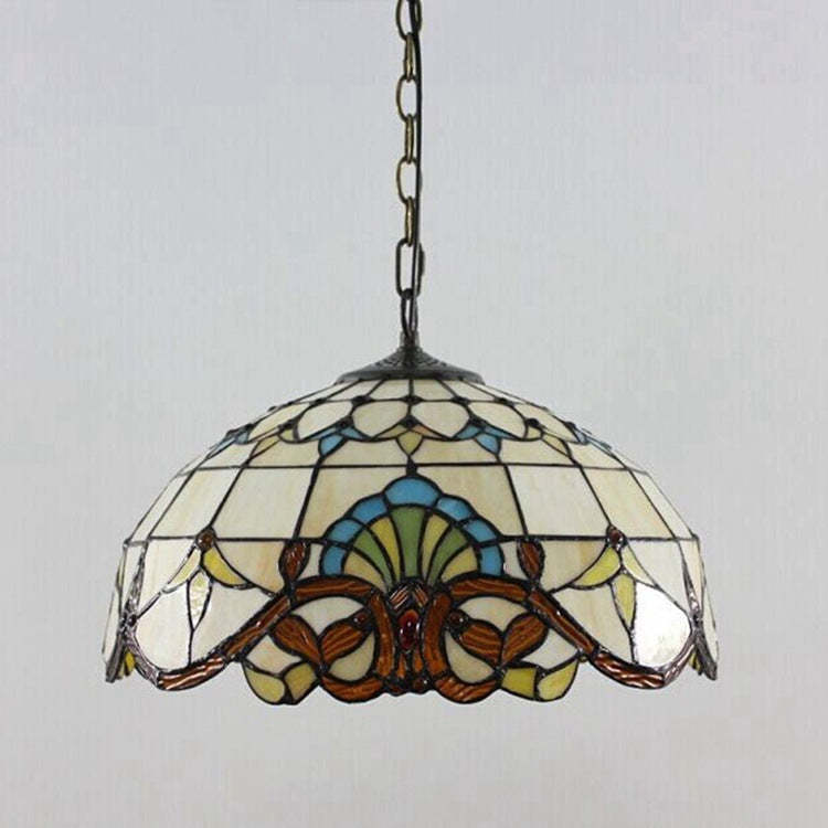 Tiffany Dome Baroque Flower Stained Glass Iron Pendant Light