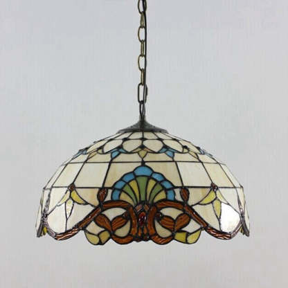 Tiffany Dome Baroque Flower Stained Glass Iron Pendant Light
