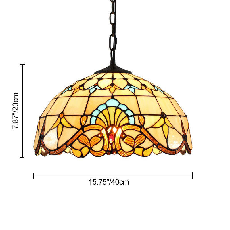 Tiffany Dome Baroque Flower Stained Glass Iron Pendant Light