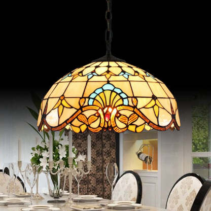 Tiffany Dome Baroque Flower Stained Glass Iron Pendant Light — 220V-240V For UK/AU