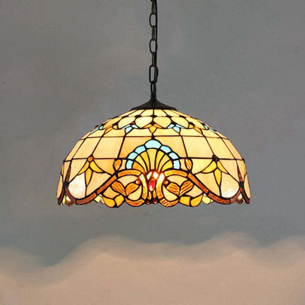 Tiffany Dome Baroque Flower Stained Glass Iron Pendant Light