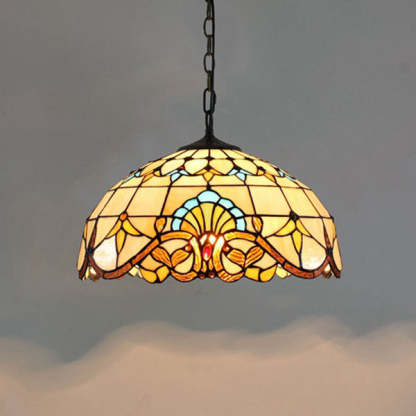 Tiffany Dome Baroque Flower Stained Glass Iron Pendant Light