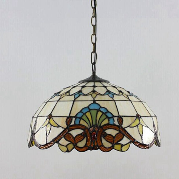 Tiffany Dome Baroque Flower Stained Glass Iron Pendant Light