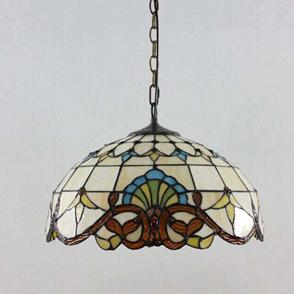 Tiffany Dome Baroque Flower Stained Glass Iron Pendant Light
