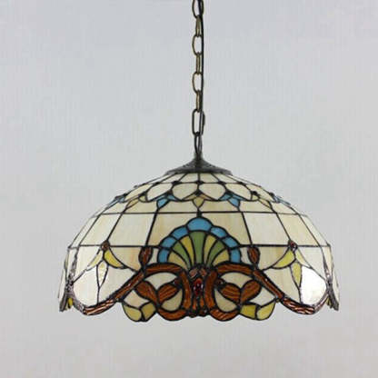 Tiffany Dome Baroque Flower Stained Glass Iron Pendant Light