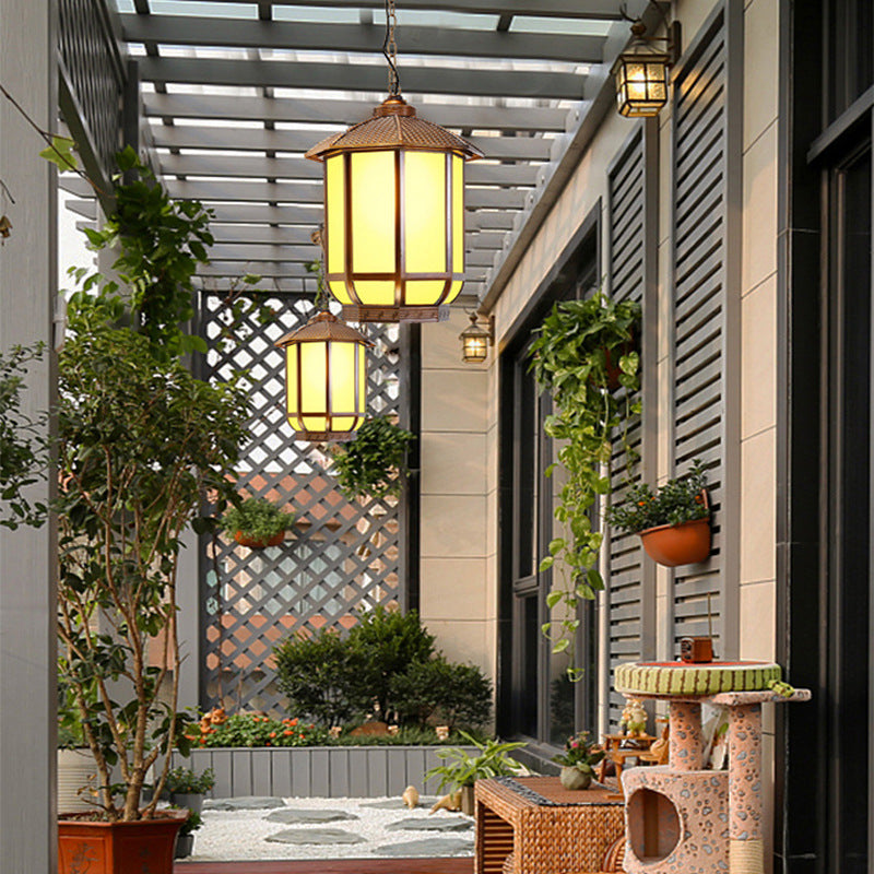 Chinese Round Lantern Aluminum Iron Glass Pendant Light