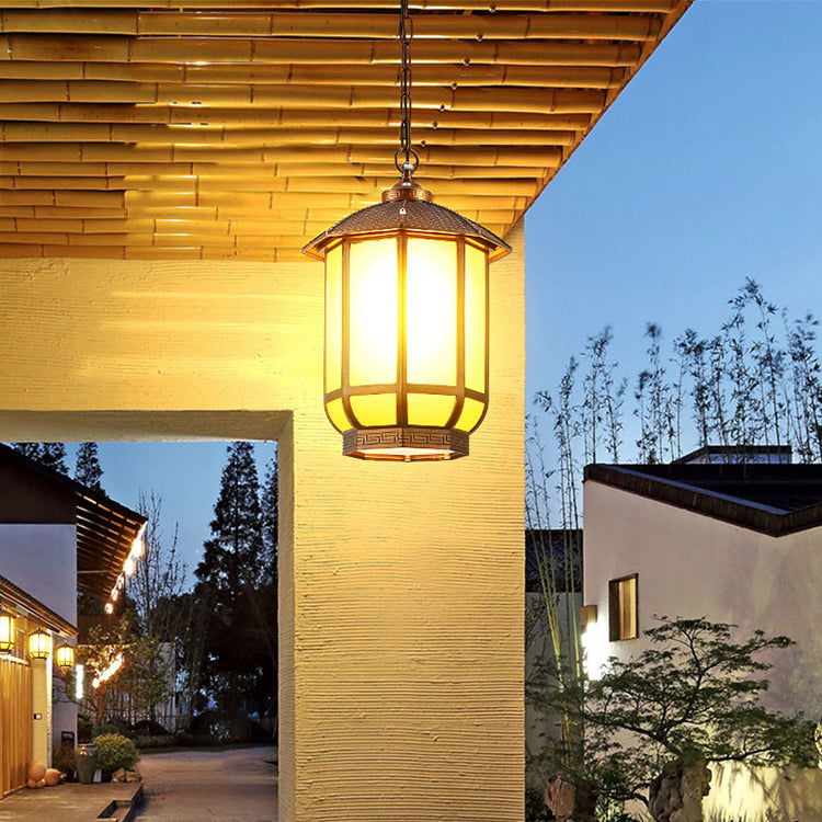 Lantern round iron pendant lighting for patio — Small (12"H / Brushed Gold / 220V-240V (UK/AU)