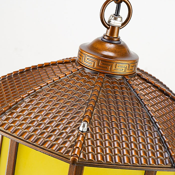 Chinese Round Lantern Aluminum Iron Glass Pendant Light — Black / 220V-240V For UK/AU