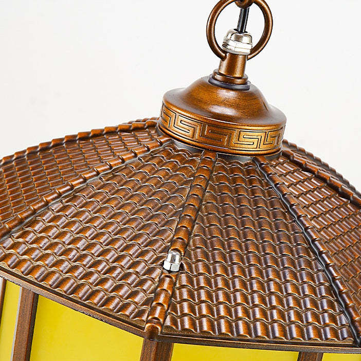Chinese Round Lantern Aluminum Iron Glass Pendant Light — Black / 220V-240V For UK/AU
