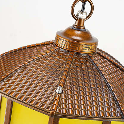Chinese Round Lantern Aluminum Iron Glass Pendant Light — Black / 220V-240V For UK/AU