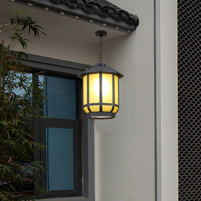Chinese Round Lantern Aluminum Iron Glass Pendant Light