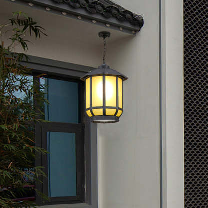 Chinese Round Lantern Aluminum Iron Glass Pendant Light