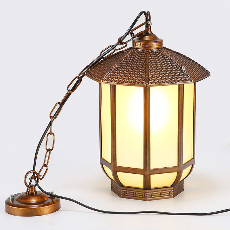 Chinese Round Lantern Aluminum Iron Glass Pendant Light