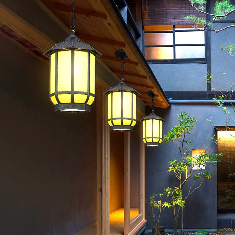 Chinese Round Lantern Aluminum Iron Glass Pendant Light