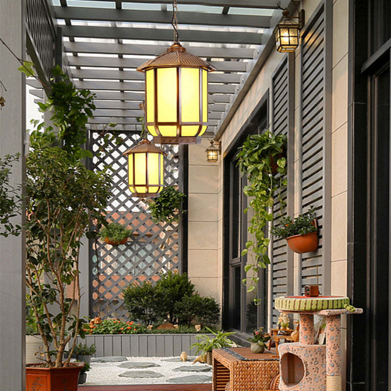 Chinese Round Lantern Aluminum Iron Glass Pendant Light