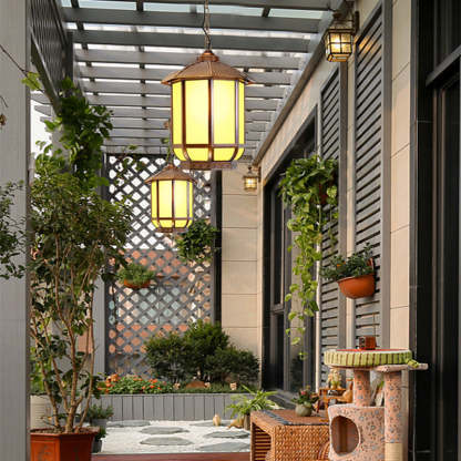 Chinese Round Lantern Aluminum Iron Glass Pendant Light