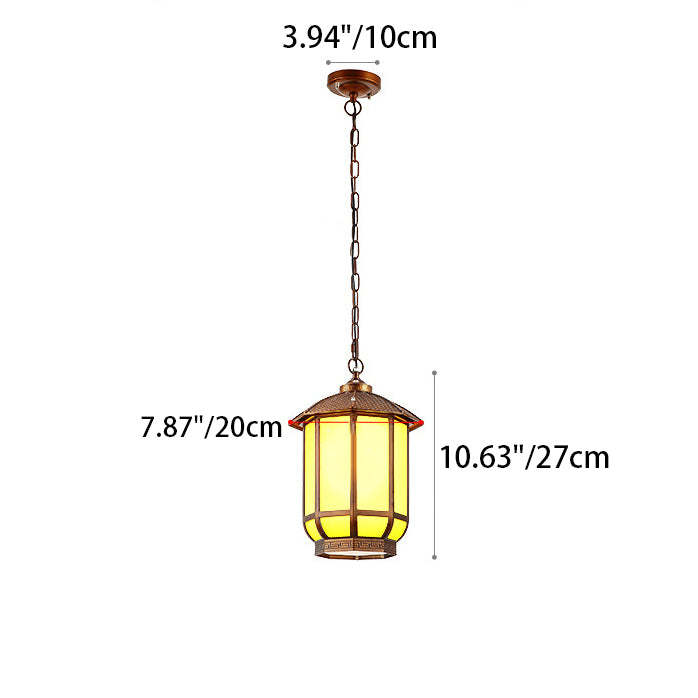 Chinese Round Lantern Aluminum Iron Glass Pendant Light — Black / 220V-240V For UK/AU