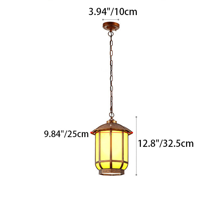 Chinese Round Lantern Aluminum Iron Glass Pendant Light — Gold / 110V-120V For US/CA