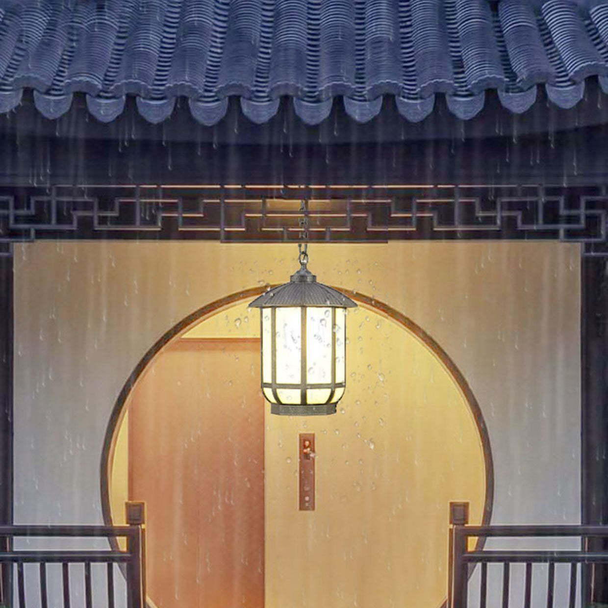 Chinese Round Lantern Aluminum Iron Glass Pendant Light