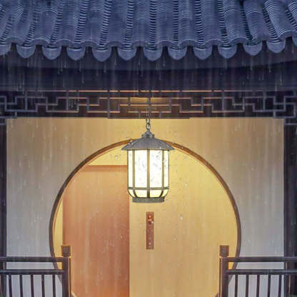 Chinese Round Lantern Aluminum Iron Glass Pendant Light