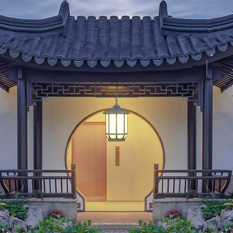 Chinese Round Lantern Aluminum Iron Glass Pendant Light