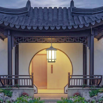 Chinese Round Lantern Aluminum Iron Glass Pendant Light