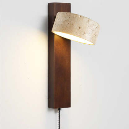 Japanese Rectangle Yellow Travertine Solid Wood Wall Sconce — Wood Color / Warm Light(3000K) / 110V-120V For US/CA