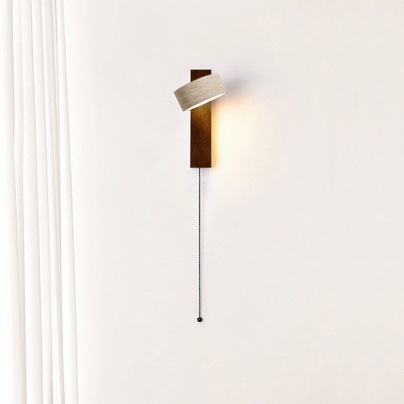 Japanese Rectangle Yellow Travertine Solid Wood Wall Sconce — Wood Color - With Zipper Switch / Warm Light(3000K) / 110V-120V For US/CA