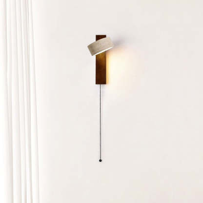 Japanese Rectangle Yellow Travertine Solid Wood Wall Sconce — Wood Color - With Zipper Switch / Warm Light(3000K) / 110V-120V For US/CA