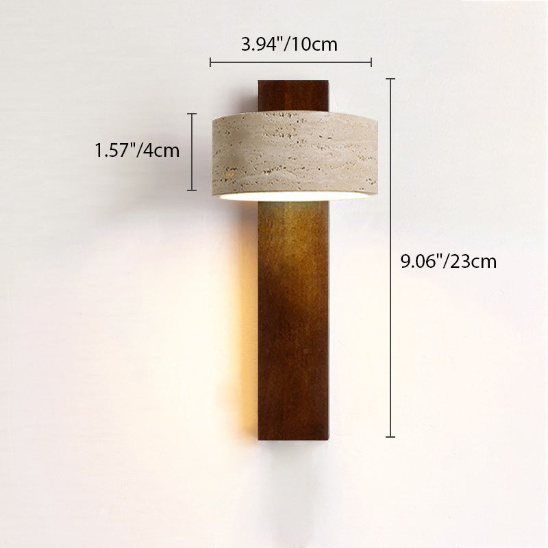 Japanese Rectangle Yellow Travertine Solid Wood Wall Sconce — Walnut Color / White Light (5000K) / 220V-240V For UK/AU