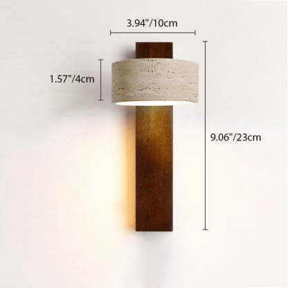 Japanese Rectangle Yellow Travertine Solid Wood Wall Sconce — Walnut Color / White Light (5000K) / 220V-240V For UK/AU