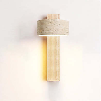 Japanese Rectangle Yellow Travertine Solid Wood Wall Sconce — Wood Color - With Zipper Switch / White Light (5000K) / 220V-240V For UK/AU