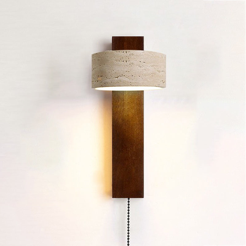Japanese Rectangle Yellow Travertine Solid Wood Wall Sconce