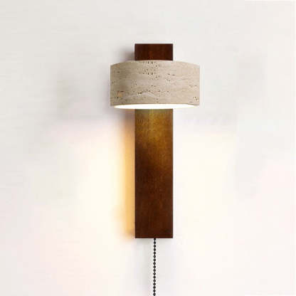 Japanese Rectangle Yellow Travertine Solid Wood Wall Sconce