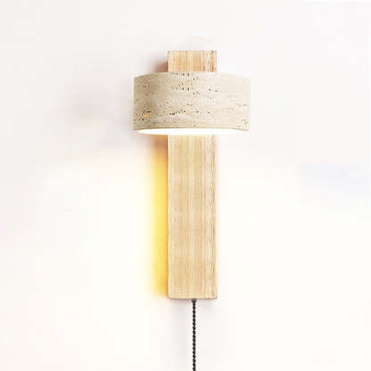 Japanese Rectangle Yellow Travertine Solid Wood Wall Sconce