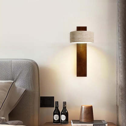 Japanese Rectangle Yellow Travertine Solid Wood Wall Sconce — Walnut Color / Warm Light(3000K) / 220V-240V For UK/AU