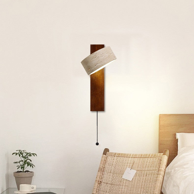 Japanese Rectangle Yellow Travertine Solid Wood Wall Sconce