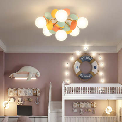 Branch Globe Metal Glass Acrylic Flush Ceiling Light