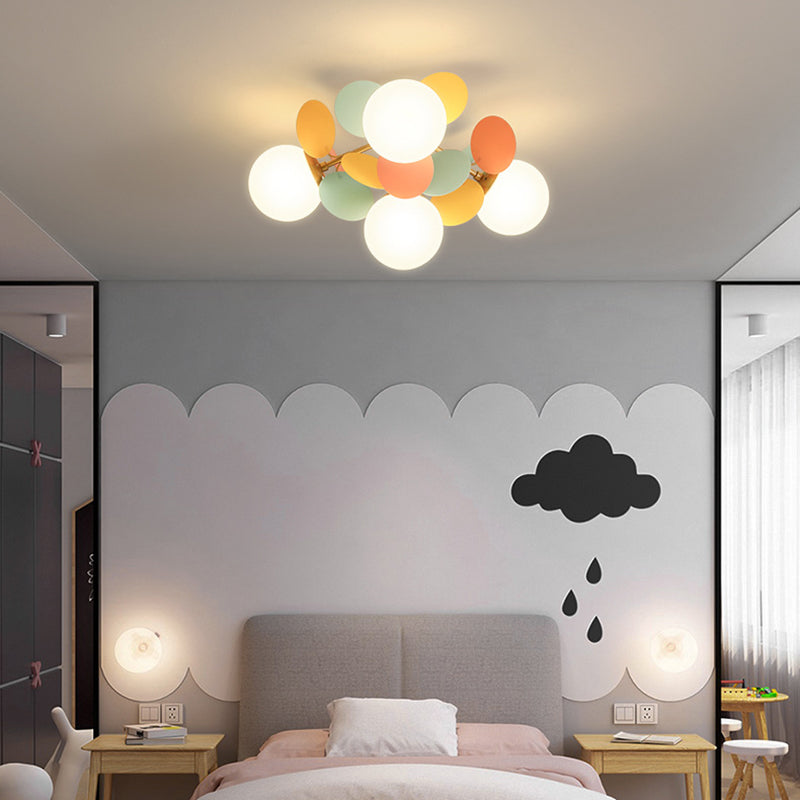 Branch Globe Metal Glass Acrylic Flush Ceiling Light