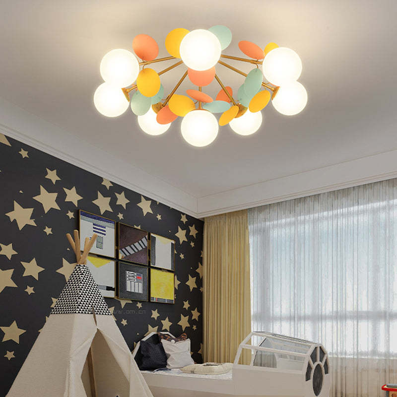 Branch Globe Metal Glass Acrylic Flush Ceiling Light